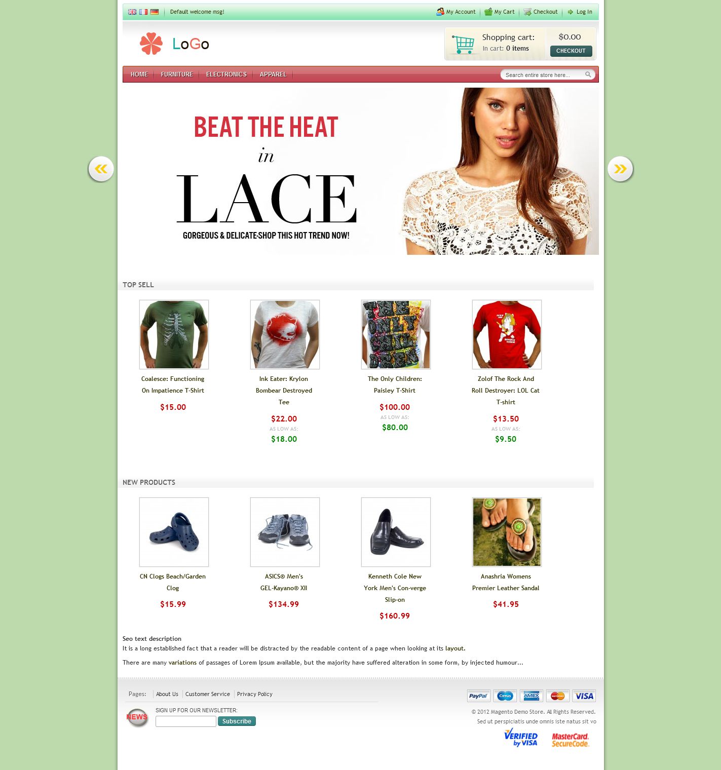 Magento clothes, shoes, hats, bags ... Theme, Green - Click Image to Close